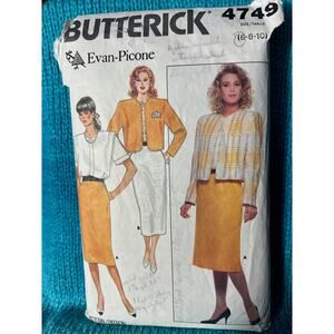 Butterick 4749 pattern evan-picone suit blazer blouse  skirt size 6